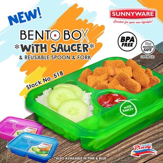 Sunnyware 518s Bento Box w/ Sauce Pocket & Spoon & Fork Lunch Box