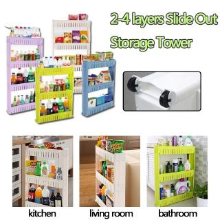 2-4 Layers Slide Out Storage Organizer Rolling Castor Kitchen Trolley Spice Rack Bathroom Organizer