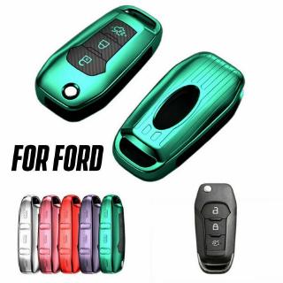 Carbon Fiber Style Silicone TPU Flip Car Key Fob Case Cover Shell Holder Soft Full Protection for Ford Mondeo Explorer F150 Focus MK4 Ecosport Ranger F250