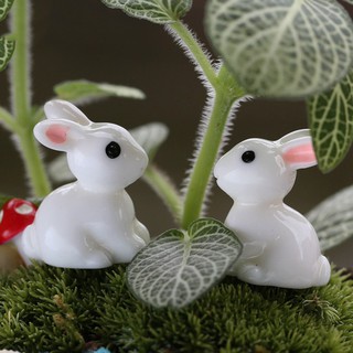 2pcs Mini Rabbit Garden Ornament Miniature Figurine Plant Pot Fairy Garden Decor