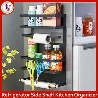 Refrigerator Side Shelf Kitchen Organizer Seasoning Holder Storage Rack Black