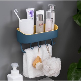 Plastic Bathroom Shower Shelf Wall Mounted Organizer Holder Wash Station Drain Corner Rack with Hook (1)