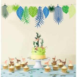 Hawaiian Tropical Flamingo Leaves Banner Garland Paper Flower Banner Home Birthday Party Bunting (6)