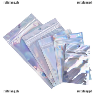 <rui_cod>10Pcs Iridescent Zip lock Pouches Cosmetic Plastic Laser Holographic Zipper Bags (3)