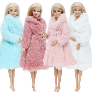 Multicolor 1 Set Long Sleeve Soft Fur Coat Tops Dress Winter Warm Casual Wear Accessories Clothes for Barbie Doll Kids Toy