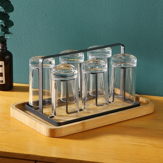 6 Slots Cup Holder Glass Drainer Rack Iron Art Kitchen Drain Rack Glass Holder Glass Cup Drain Tray
