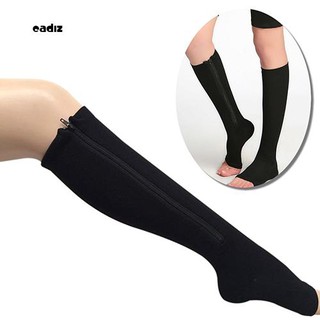 ♥Men's Women's Open Toe Knee High Anti-Fatigue Zip Leg Compression Support Socks (6)