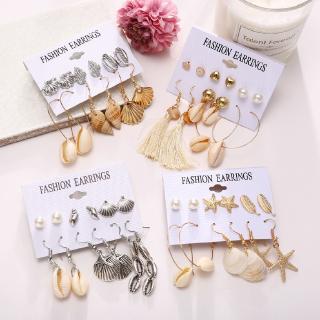 Fashion Shell Earrings Set Women Bohemian Tassel Long Stud Earring Beach Accessories Jewelry Gift (4)
