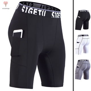 Men's Running Tights Shorts With Pocket Quick Dry Elastic Sports Compression Gym Shorts Summer Fitness Sweatpants