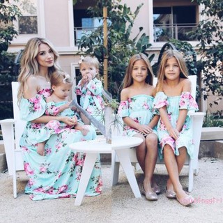 HHA-2018 Mother and Daughter Summer Casual Boho Formal Maxi (1)