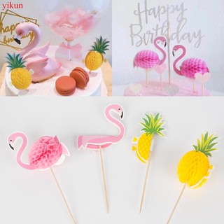 10pcs Pineapple Flamingo Cupcake Toppers DIY Cake Topper Fruit Toothpick Hawaiian Beach Party Wedding Birthday Party Decoration