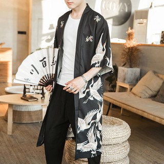 【spot goods】✽✓Chinese Style Buckle Trench Coat Men Solid Vintage Long Coat Mens Trench Large Size Ma