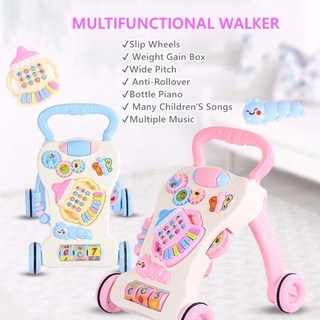 BEST Multifunctional Toddler Trolley Sit-to-Stand ABS Musical Walker with Adjustable Height