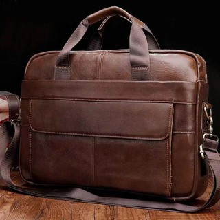 ✼❐✸Men's Genuine Leather Briefcase Laptop 14 inch Messenger Bag Man Handbag Business Laptop Shoulder
