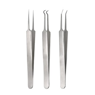 ☆【bag1】☆3pcs Acne Clip Facial Pimple Comedone Nippers Curved Straight Blackhead Tweezer Set Stainless Steel Blemish Tool