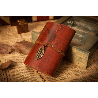 BK✿Vintage Faux Leather Leaf String Bound Blank Kraft Paper Diary Journal Notebook