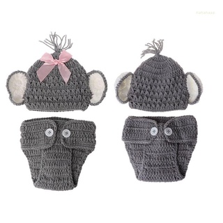 haha Newborn Baby Elephant Knit Crochet Hat Costume Photo Photography Prop Outfits 6pEX