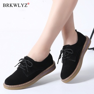 Spring Women Flats Shoes Women Sneakers Leather Suede Lace Up Boat Shoes Round Toe Flats Moccasins O