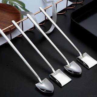 【Loveinhouse】304 Stainless Steel Spoon Creative Retro Industrial Flat Tip Shovel Shovel Dessert Long Handle Stirring Ice Spoon