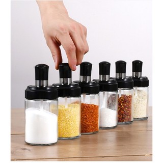 Glass Jar Spice Airtight Containers Condiment Salt Seasoning Storage Bottle Spice Jars Pot With Spoo (1)