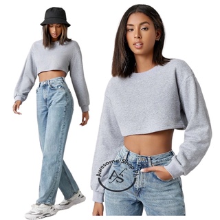 AWEESOME Basic Croptop Pullover Sweatshirt Long Sleeve Top 11206#