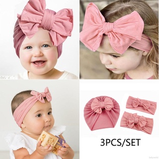 3PCS/Set Baby Headbands Turban Hat Elastic Headband Mommy Daughter Bow Knot Caps Solid Parent-Child Hair Infant Accessories