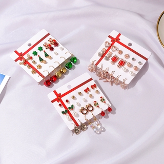 Christmas Package Earrings Santa Claus Dripping Stud Earrings Bell Christmas Tree Earrings12PC Card Stud Earrings