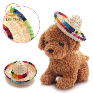 LONTIME Colorful Pet Straw Hat Buckle Pet Ornaments Mexican Straw Cap Costume Cat Dog Supplies Adjustable Sombrero