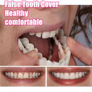 Romanful 1Pair Silicone Upper/Lower False Teeth Dental Veneers Dentures Fake Tooth