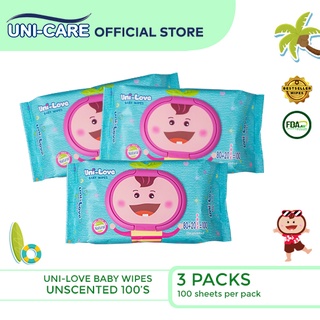 UniLove Unscented Baby Wipes 100's Pack of 3