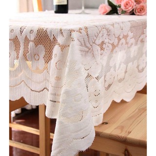 Machine Washable White Floral Lace Square Tablecloth (1)