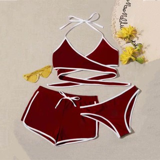 Females clothing summer ootd swimwear 3in1 swimsuit sexy wear cloth slim-fit strechable quality