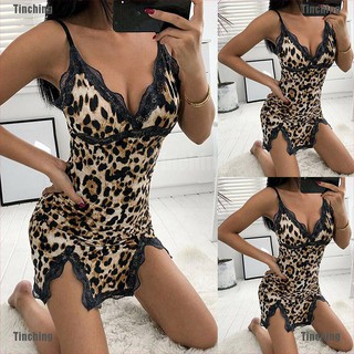 Tinching Womens Leopard Nightdress Sexy Lingerie Lace Nightwear Sleepwear Dress Underwear