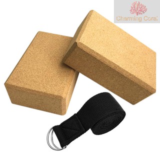 CHAR Yoga Cork Blocks With Adjustable Yoga Stretching Strap Yoga Cork Wood Bricks Adjustable Yoga Belt Yoga Band