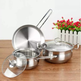 5pcs. Cookware Set Kitchen Stainless Steel Soup Pot Saucepan Induction Safe Thickened Frying Pan