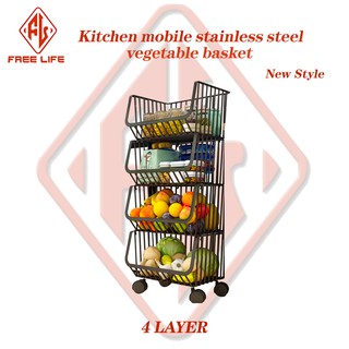 FREE LIFE Kitchen rolling utility cart Stainless steel trolley multifunctional fruit and vegetable b