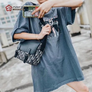 Aiwoo-DlOR Oblique Jacquard Patchwork Leather Fashion Canvas Fabric Retro Messenger Bag Old Flower S