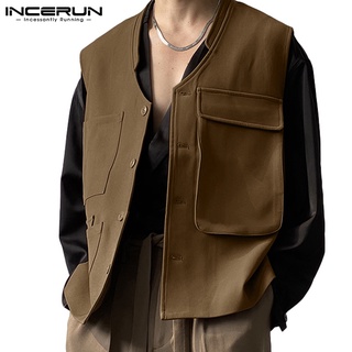 INCERUN Men's Fashion Solid Color Sleeveless Multi-pocket Loose Waistcoat