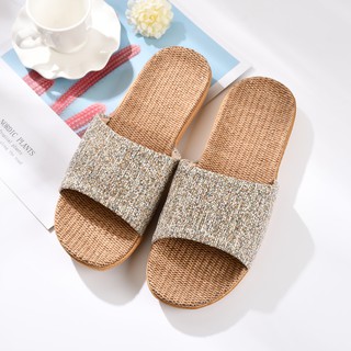 Home Indoor Non-slip Linen Comfortable Slippers Couple Sandals