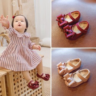 Bobora Children Fashion Bow Soft Bottom Flat Princess Shoes For 1-7Y