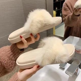 AH Rabbit fur Japanese fashion plush slippers indoor slip
