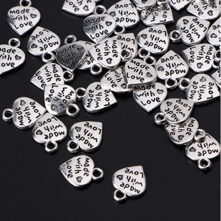 10pcs Fashion Metal Silver MADE WITH LOVE Heart Charms Pendants Beads for DIY Big Hole Beads Charms