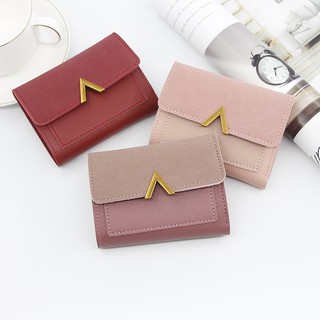 Solid Color Women Wallets Short Mini Wallet Leather Button Coin Purse Lady Notecase Pocket Purse