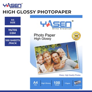 Yasen Photo Paper High Glossy 1 Pack 115GSM / 135GSM A4 Size High Glossy Finish Photopaper Photopape