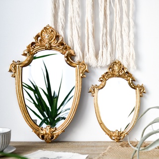 Nordic Vintage Embossed Hanging Mirror Affordable Luxury Style Home Bedroom Guesthouse Decoration Mirror Retro Gold Makeup Mirror