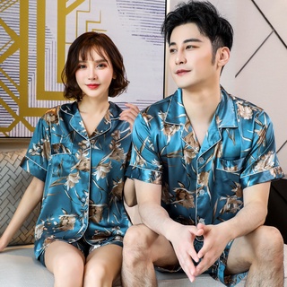 Couple pajamas fashion ice silk short-sleeved Korean cute summer thin pajamas