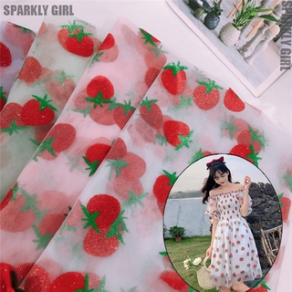 100*150cm Washable Mesh Fabric Strawberry Tulle Fabric Printed Wedding Fabric for Sewing Dress and Girl Tulle Skirt 100X150cm/pcs