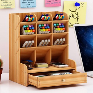Wooden Desk Organizer Multi-Functional DIY Pen Holder Box Office Supplies Desk Organizer (1)