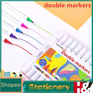 12pcs colored Pen Set Double watercolor Highlighter Marker drawing pen School Studen children