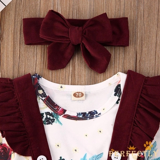 ✨QDA-Newborn Baby Girl Floral Romper Tops Strap Skirts Headband Outfit 3PCS Clothes set (7)